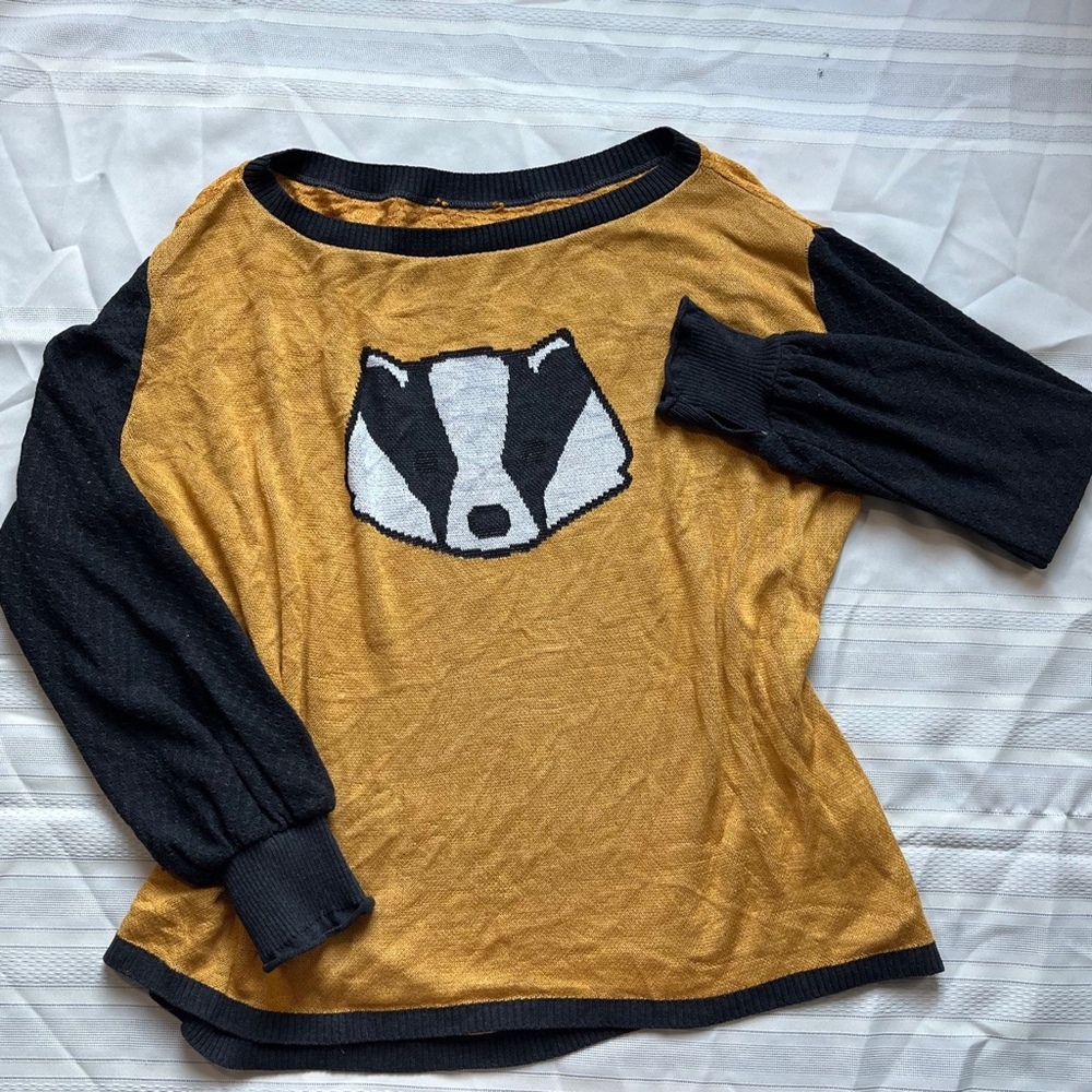 Elhoffer Design Badger Yellow Everyday Luxe Graphic Oversized Pullover Sweater